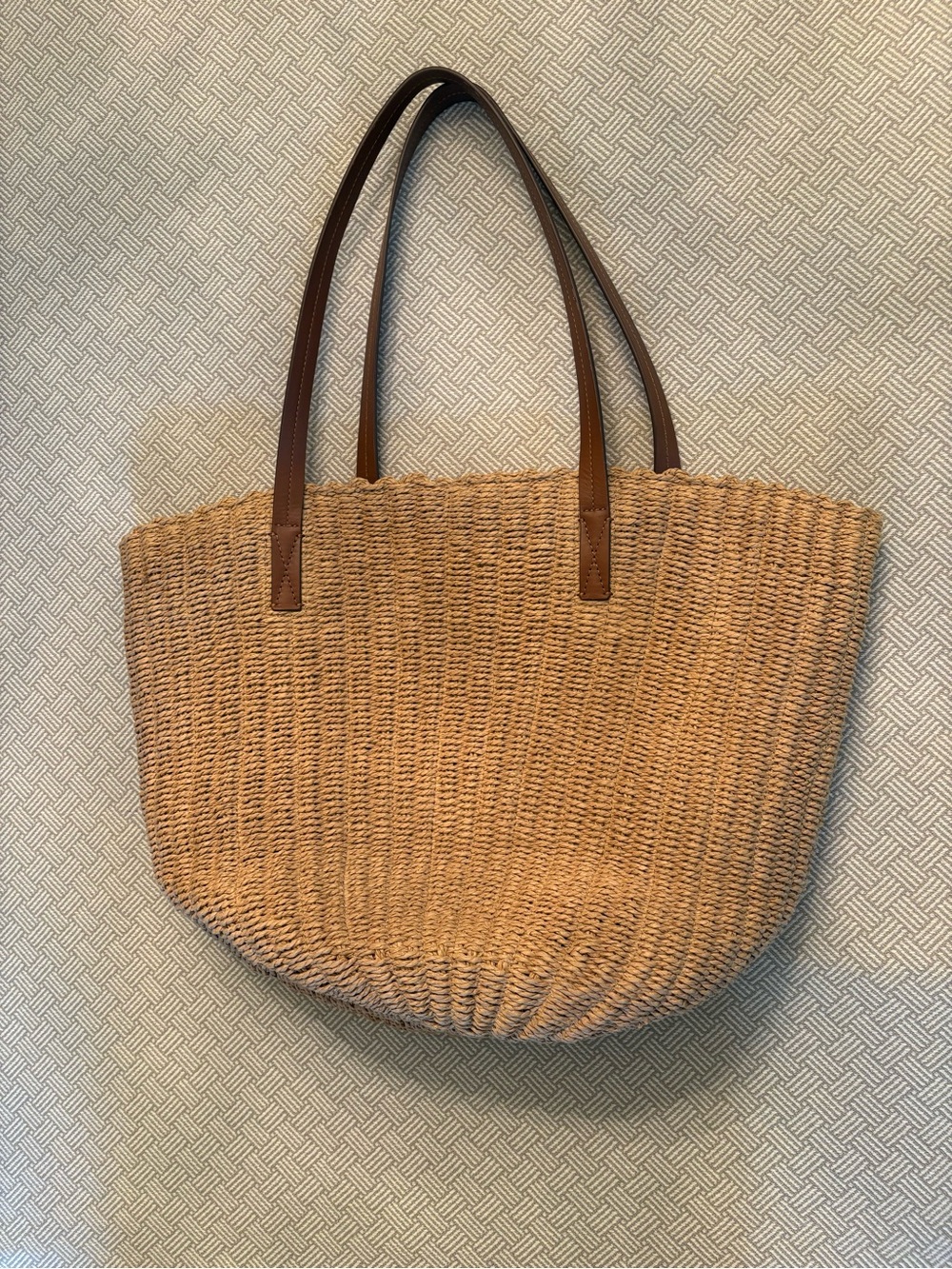 J. Crew Straw Market Tote with Brown Leather Handles NWOT - Picture 3 of 11